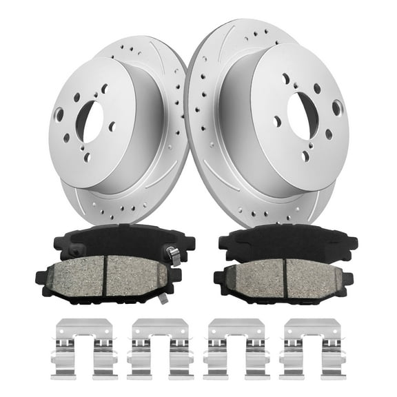 Aurogenix Rear Brake Kit, Compatible with 2016-2023 Subaru Crosstrek, 2014-2018 Subaru Forester, 2012-2023 Subaru Impreza, Geomet Coated Brake Rotors Ceramic Brake Pads