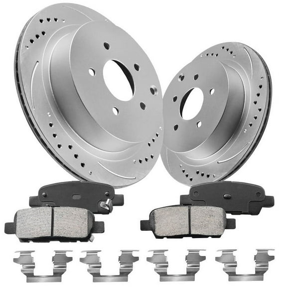 Aurogenix Rear Brake Kit, Compatible with 2003-2007/2009-2022 Nissan Murano, 2013-2020 Nissan Pathfinder, Geomet Coated OE Drilled Slotted Brake Rotors Brake Pads, 307.6mm(12.1in)