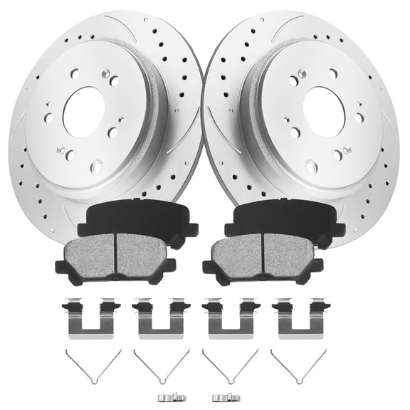 Aurogenix - Rear Brake Kit for 2007-2013 Acura MDX ZDX, 2011-2017 Honda Odyssey, 2009-2014 Pilot Drilled & Slotted Disc Brakes Rotors Ceramic Brake Pads Replacement :13.1 inch Rotors