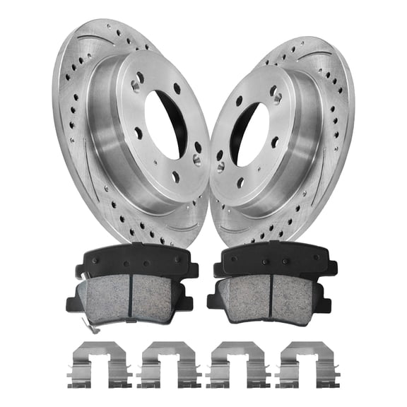 Aurogenix -Rear Brake Kit for 2012-2016 Hyundai Elantra Veloster Drilled and Slotted Brake Rotors Ceramic Brakes Pads 2013 2014 2015 Replacement: 10.15" Front Rotors