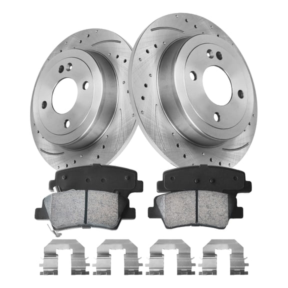 Aurogenix - Rear Brake Kit for 2012-2017 Hyundai Accent Kia Rio Drilled and Slotted Disc Brake Rotors Ceramic Brakes Pads 2013 204 2015 2016 Replacement : 10.31" inch Front Rotors