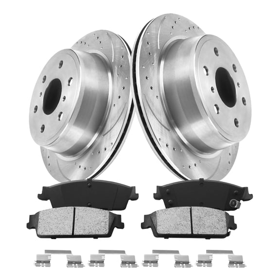 Aurogenix - Rear Brake Kit for Chevy GMC Silverado Suburban Sierra Yukon XL 1500 Tahoe Avalanche Escalade ESV EXT Disc Brake Rotors Ceramic Brake Pads:13.58" Rotors