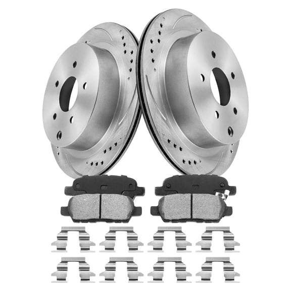 Aurogenix - Rear Brake Kit for Infiniti FX35 FX45 Q50 QX60 Q70 Nissan Murano Quest Pathfinder Drilled & Slotted Disc Brakes Rotors Ceramic Brake Pads Replacement : 12.13 inch Rotors