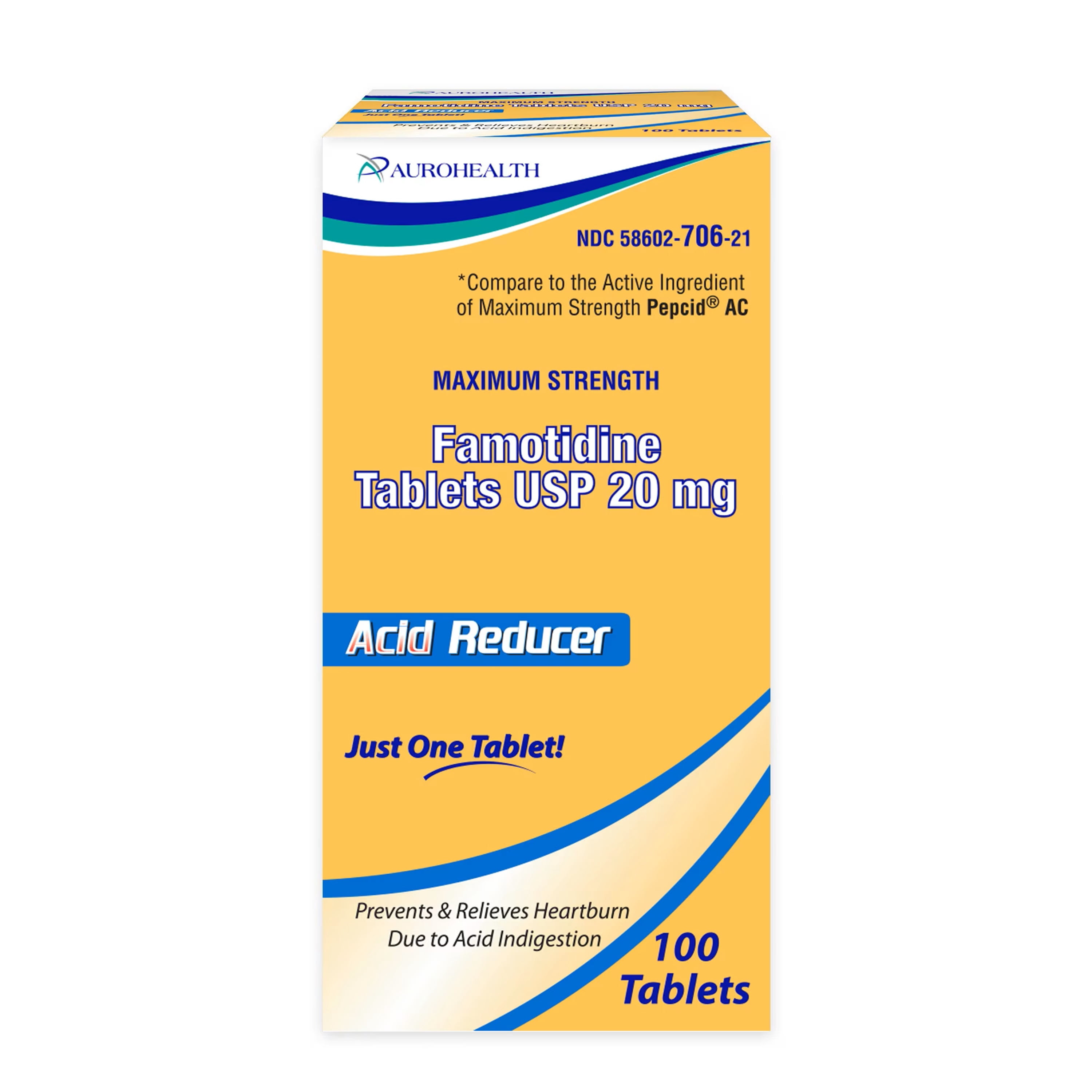 Aurohealth Acid Reducer for Heartburn and Indigestion Relief, 20mg Famotidine, 100 Tablets