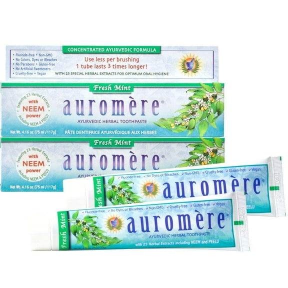 Auromere Ayurvedic Herbal Toothpaste, Fresh Mint 4.16oz 2 Pack