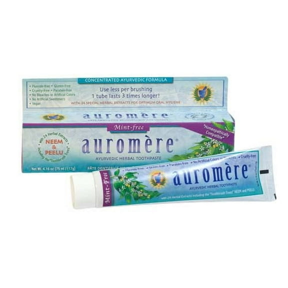 Auromere Ayurvedic Herbal Toothpaste, Mint Free, 4.16 Oz, 3 Pack