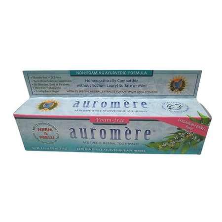 Auromere Ayurvedic Herbal Toothpaste Non Foaming Cardamom Fennel, 4.16 Oz, 2 Pack
