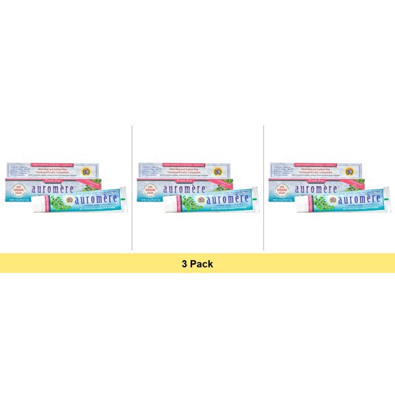 Auromere Ayurvedic Herbal Toothpaste Non Foaming Cardamom Fennel, 4.16 Oz - 3 Pack