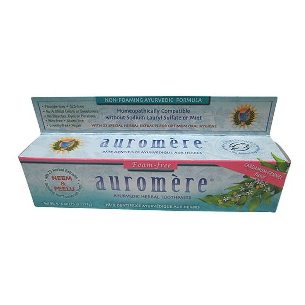 Auromere Ayurvedic Herbal Toothpaste Non Foaming Cardamom Fennel, 4.16 Oz, 3 Pack