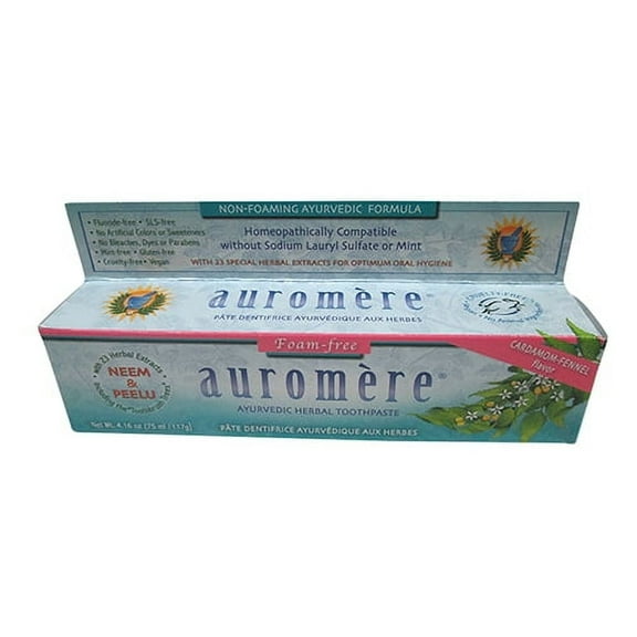 Auromere Ayurvedic Herbal Toothpaste Non Foaming Cardamom Fennel, 4.16 Oz, 6 Pack