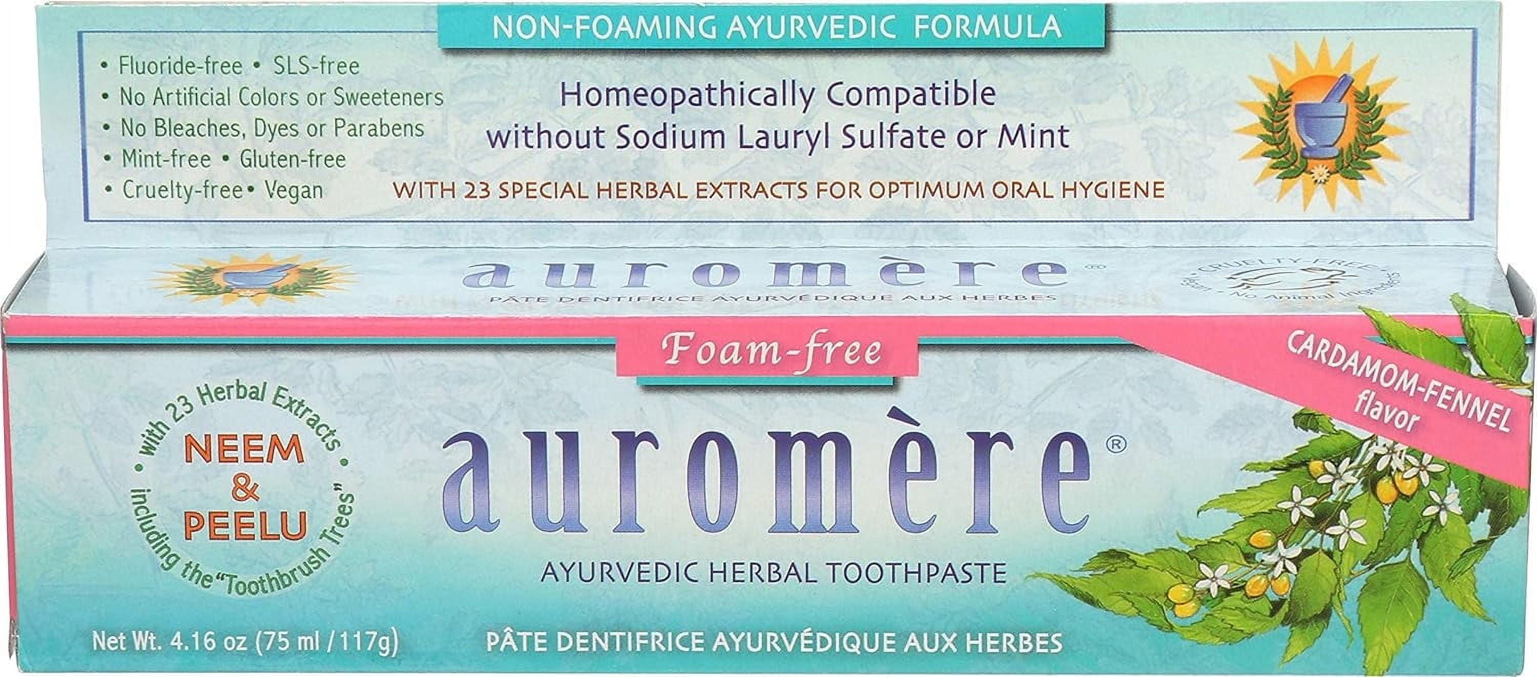 Auromere Ayurvedic Herbal Toothpaste Non Foaming Cardamom-Fennel - 4.16 oz Pack of 3