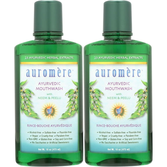 Ayurvedic Mouthwash by Auromere - Fluoride-Free, Alcohol-Free 16oz Pack of 2