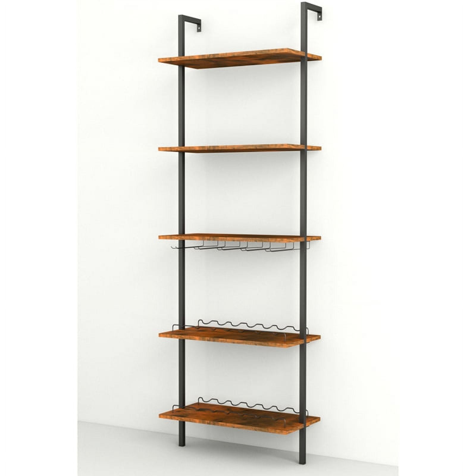 Auromie 5Tier Ladder Bookshelf, Wall Mounted Display Shelf with Wine