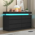 thumbnail image 1 of Auromie 6 Drawer Dresser with Power Outlet, Black Dresser with LED Light, Modern Chest of Drawers for Closet, Double Wide Drawer Organizer Cabinet for Bedroom, Living Room, Entryway, Hallway (Black), 1 of 5