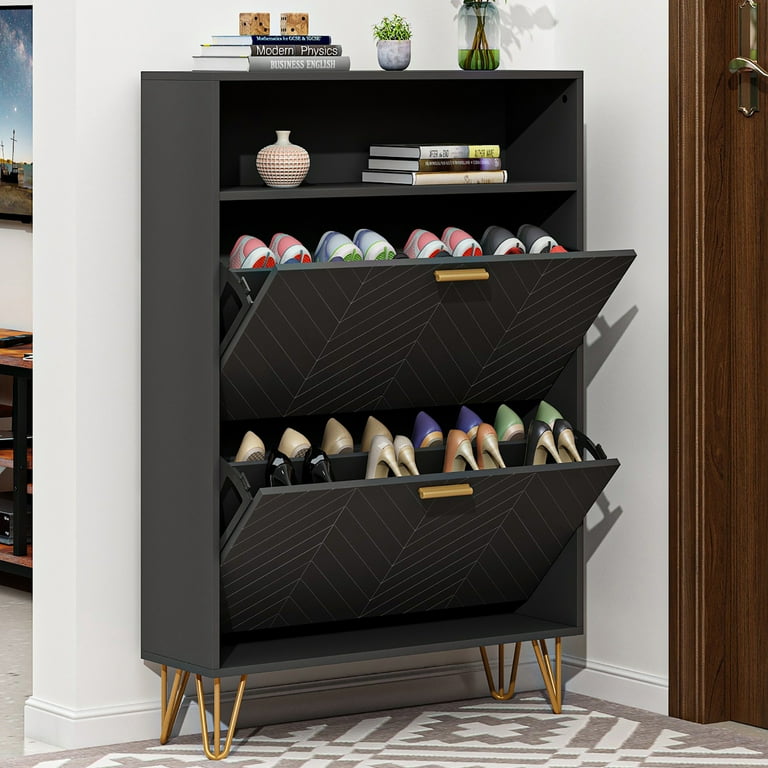 Shoe Cabinet with Metal Legs, Free Standing Shoe Storage Shelve