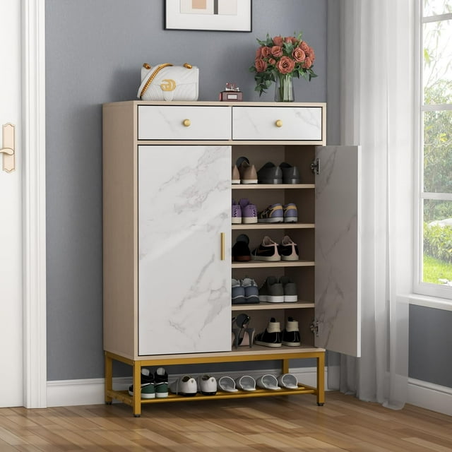 Auromie Shoe Storage with Doors, Shoe Organizer with Drawers