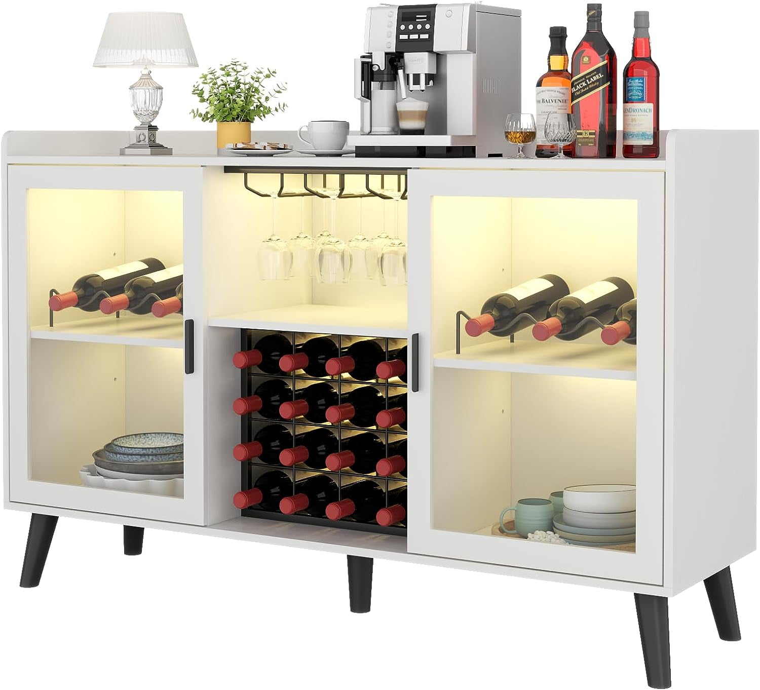 Auromie Wine Bar Cabinet with Led Light Home Coffee Cabinet with
