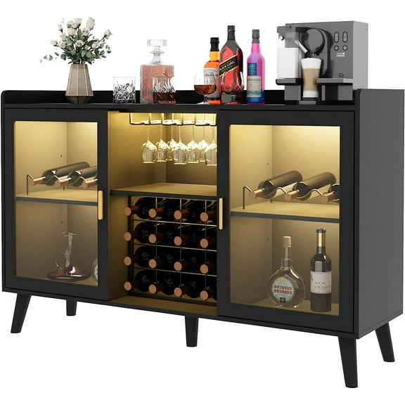 Auromie Wine Bar Cabinet with LED Light