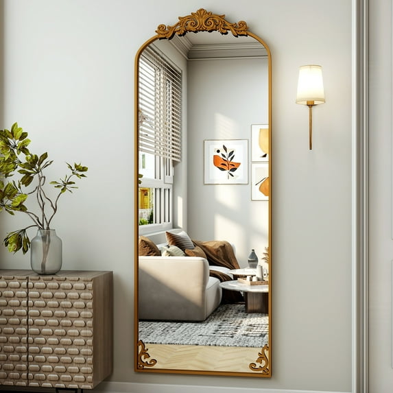 ‌Auromir‌ 21"x64" Vintage Arched Full Length Mirror Antique Metal Floor Mirror with Baroque Style, Bronze