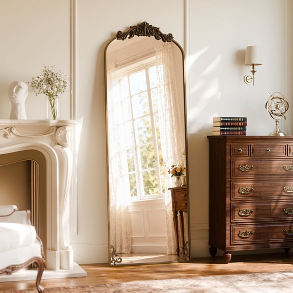 Auromir 24"x70" Vintage Arched Full Length Mirror Antique Metal Floor Mirror with Baroque Style, Antique Bronze