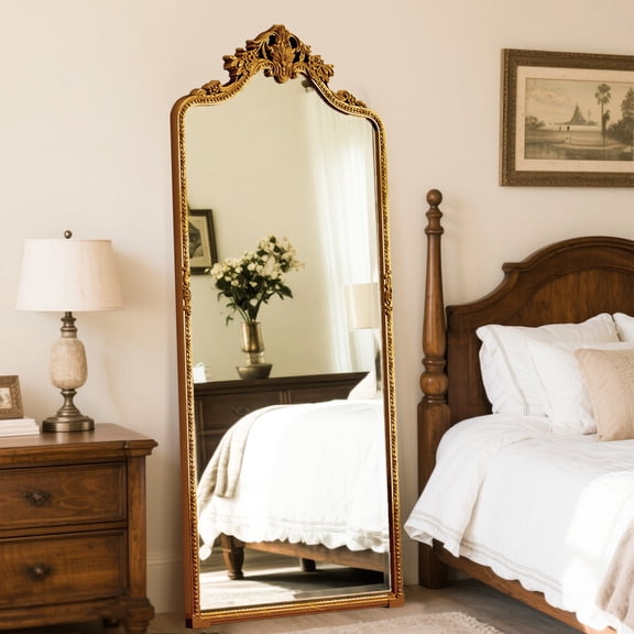 ‌Auromir‌ 28"x69" Antique Arched Full Length Mirror Baroque Style Floor Home Decor Mirror,Gold