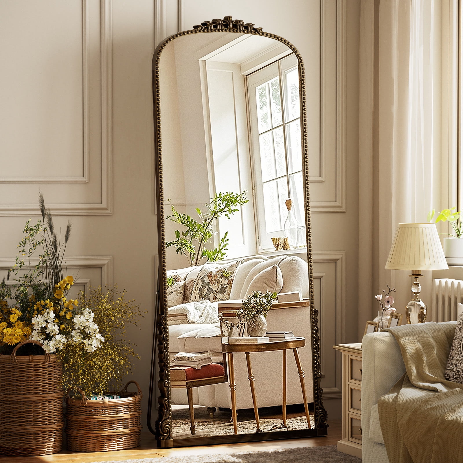 ‌Auromir‌ 32"x71" Antique Full Length Arched Mirror Traditional Baroque Floor Vintage Mirror,Antique Bronze