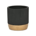 thumbnail image 1 of Aurone Round Ridged Ceramic Pot with Gold Finished Base - Large - Black, 1 of 4