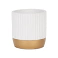 thumbnail image 1 of Aurone Round Ridged Ceramic Pot with Gold Finished Base - Large - White, 1 of 4