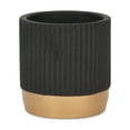 thumbnail image 1 of Aurone Round Ridged Ceramic Pot with Gold Finished Base - Small - Black, 1 of 4