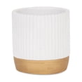thumbnail image 1 of Aurone Round Ridged Ceramic Pot with Gold Finished Base - Small - White, 1 of 4