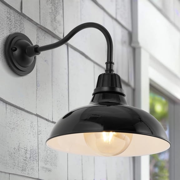 JONATHAN Y Aurora 12.25" 1-Light Farmhouse Industrial Indoor/Outdoor Iron LED Gooseneck Arm Outdoor Sconce, Black