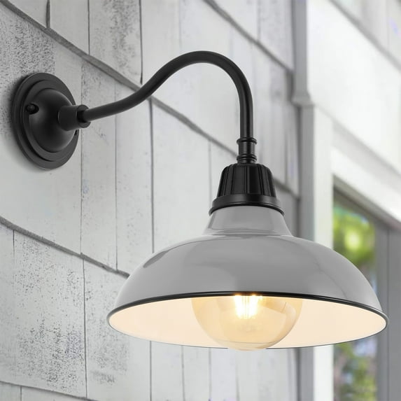 JONATHAN Y Aurora 12.25" 1-Light Farmhouse Industrial Indoor/Outdoor Iron LED Gooseneck Arm Outdoor Sconce, Gray