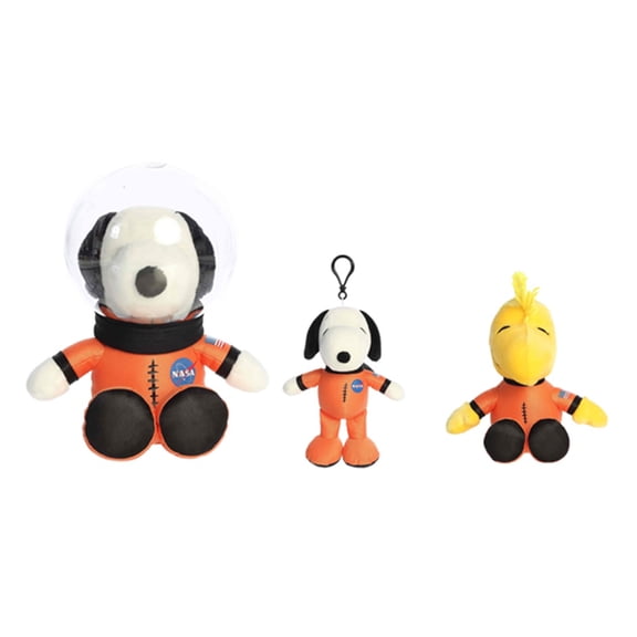 Aurora 3 Pc Space Suit Astronaut Plush, 10" Snoopy, 6.5" Woodstock, 7" Snoopy