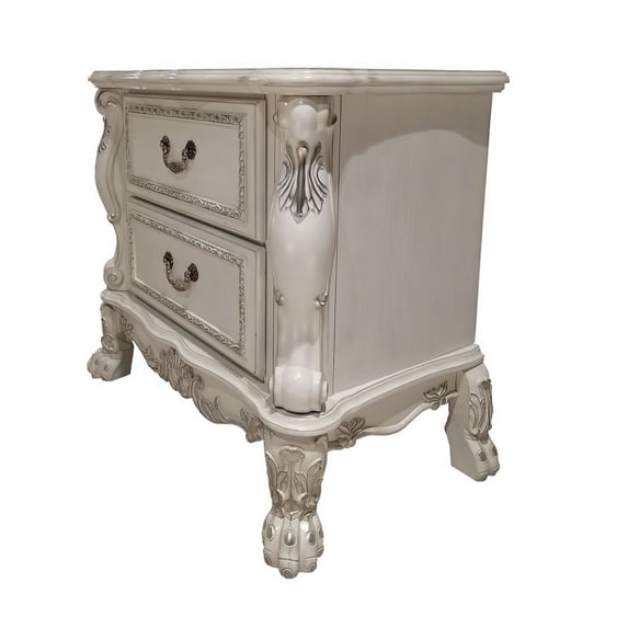 Aurora 32 Inch Classic Wood Nightstand 2 Drawers Subtle Carvings White - Saltoro Sherpi