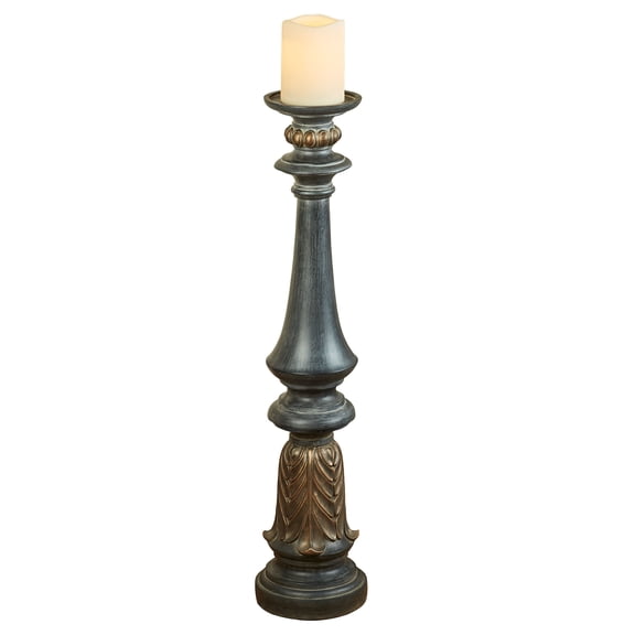 Aurora 36 Inch Tall Spindle Floor Candleholder, Neutral Antique Black, Holds Your Candle