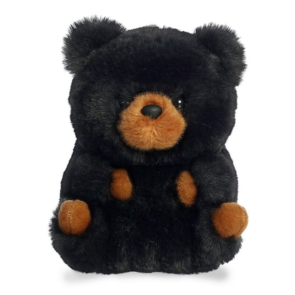 Aurora  5 in. Round Rolly Pet Cuddles Black Bear Adorable Companions On-The-Go Fun Stuffed Animal Toy, Black