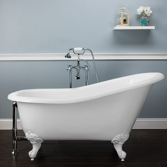 Aurora 54 Inch Acrylic Slipper Clawfoot Tub - No Faucet Drillings - Imperial Ball & Claw Feet