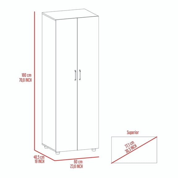 Aurora 70" Tall Bedroom Armoire with Double Doors, Hanging Rod, Two Interior Shelves