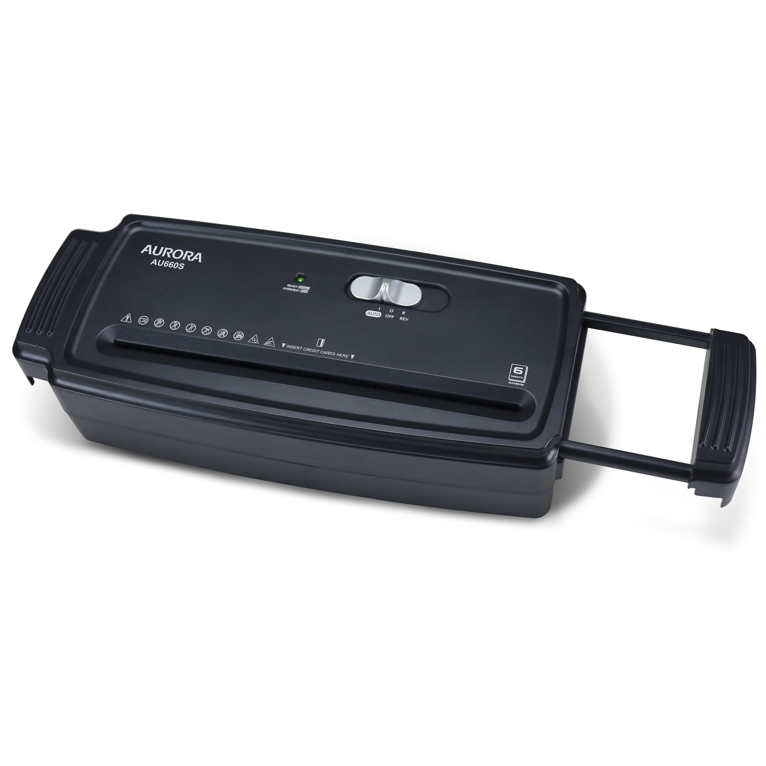 Aurora AU660S 6-Sheet Strip Cut Paper / Credit Card Shredder Without Wastebasket, Portable with Extendable Arm