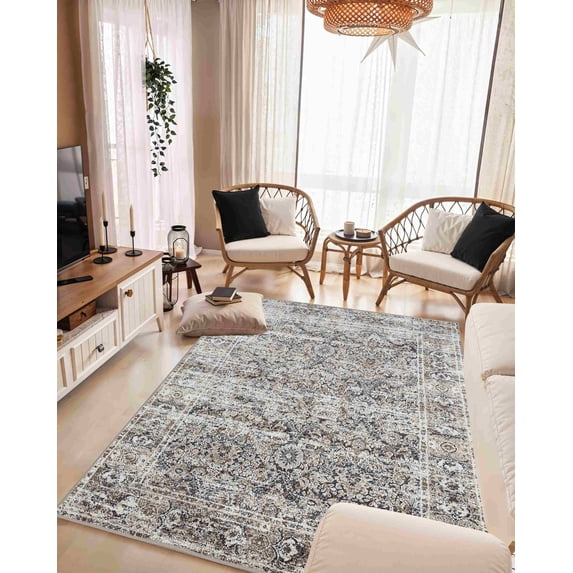 Aurora Modern Transitional Boho Vintage Area Rug Indoor for Living Room Color Grey Beige Cream Design 9913