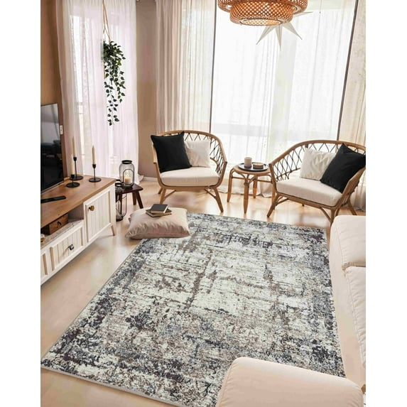 Aurora Modern Transitional Boho Vintage Area Rug Indoor for Living Room Color Grey Beige Cream Design 9918