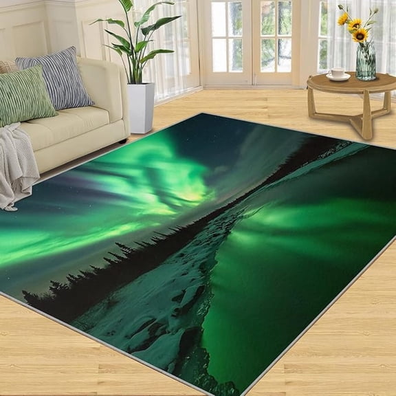 Aurora Area Rug, Northern Light Rugs for Living Room, Nordic Carpet, Soft & Non Slip & Washable Rugs for Bedroom 5 x 8ft