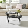 thumbnail image 1 of Aurora Asymmetrical Modern Oval Teardrop 2 Piece Semi-Nested Modular Coffee Table Set - Black Marble/Black, 1 of 18