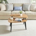thumbnail image 1 of Aurora Asymmetrical Modern Oval Teardrop 2 Piece Semi-Nested Modular Coffee Table Set - Natural Brown/Black, 1 of 20
