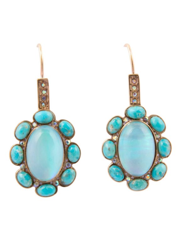 Aurora Blue Opal Golden Drop Earrings