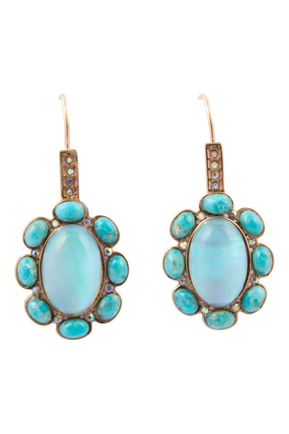 Aurora Blue Opal Golden Drop Earrings