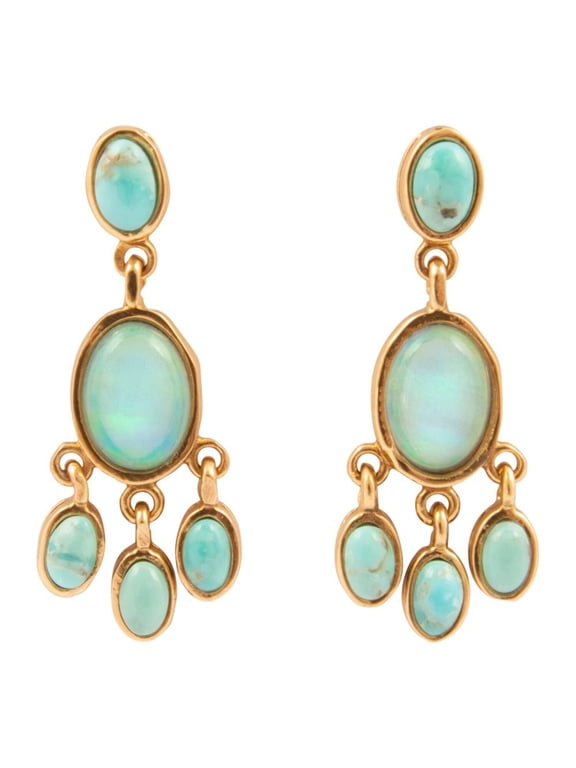 Aurora Blue Opal Post Chandelier Golden Earrings