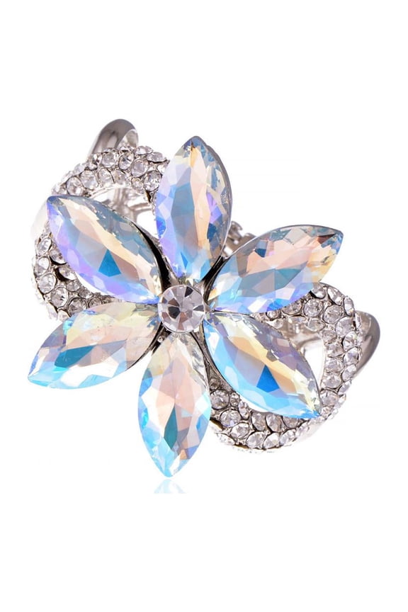 Aurora BorealeCrystal Rhinestone Gem Big Petal Lilac Flower Bracelet Bangle Cuff