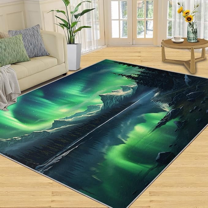 Aurora Color Rug Aurora Borealis Area Rug, Green Northern Lights Rugs for Bedroom Galaxy ...