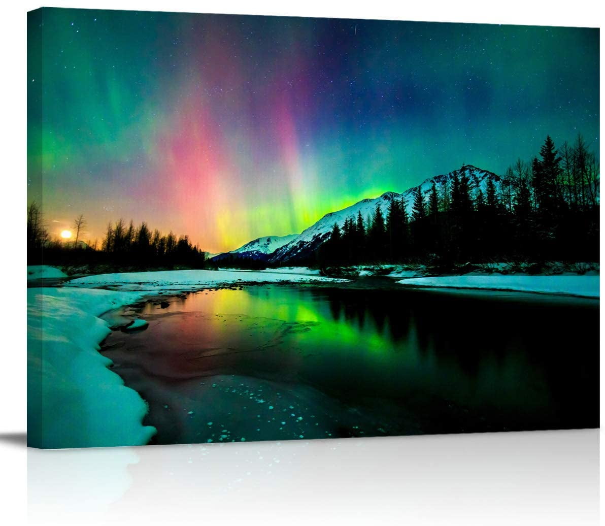 Aurora Borealis Canvas Wall Art Northern Lights Painting Landscape Artwork Home Decoration for Living Room Bedroom Framed Ready to Hang
